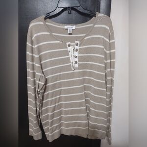 Calvin Klein Beige and White Striped Top